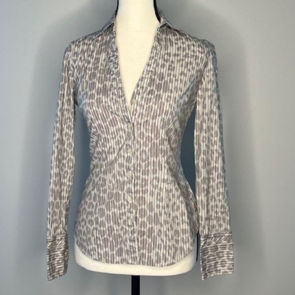 Express Design Studio Women's Pinstripe Leopard Print Button Down Blouse, Size X
